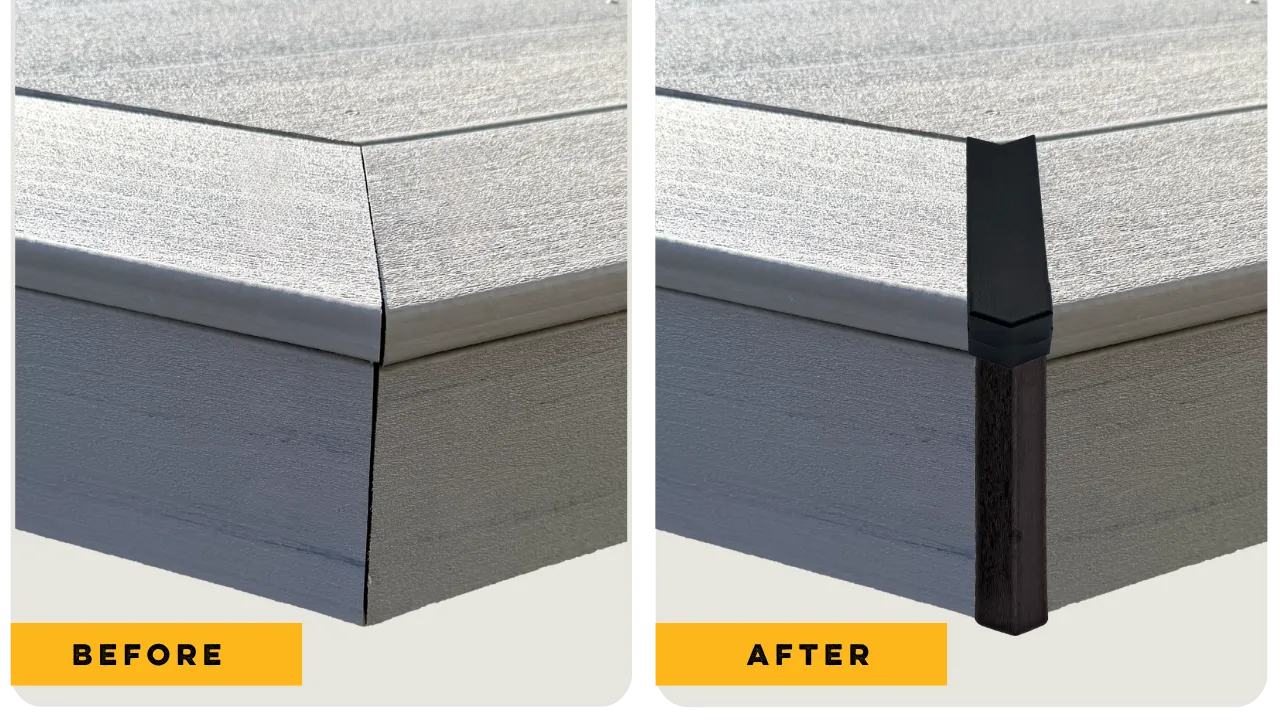 Deck corner before and after GAPCAP